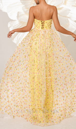 DIANA STRAPLESS FLORAL EMBELLISHED MAXI DRESS IN YELLOW