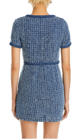 PATRICIA BRAIDED TRIM TEXTURED DRESS IN BLUE