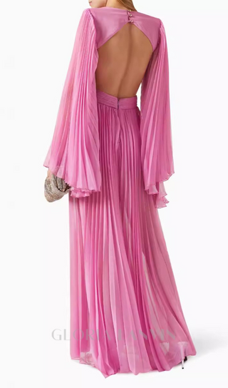 GEORGIA RUCHED FLOWER CUT OUT MAXI DRESS IN PINK