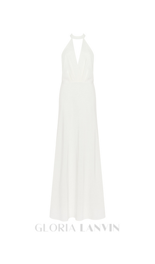 RACHEL WHITE HALTER SATIN BACK CUTOUT MAXI DRESS