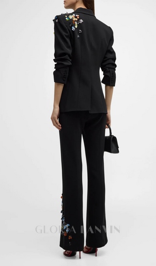 Sequin Flower Scrunched black Blazer set