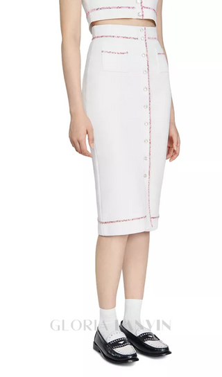 Elisa Knit Midi Pencil Skirt in ecru