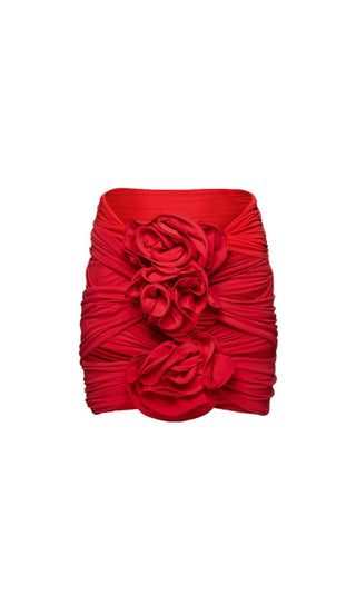 RED 3D FLOWER ONE PIECE SWIMSUIT AND SKIRT