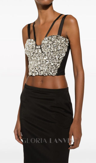 CRYSTAL-EMBELLISHED CROP TOP SKIRT SUIT