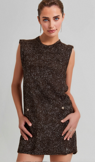 Bianca barley-brown sequined knit mini dress