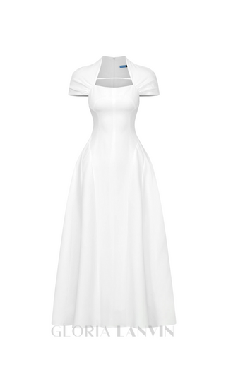 SQUARE NECKLINE A-LINE MIDI DRESS IN WHITE