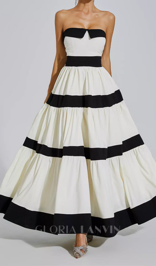 FAITHE WHITE STRAPLESS STRIPED BOWKNOT MAXI DRESS