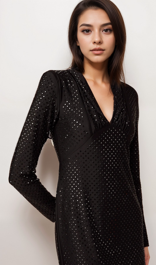 Mariasole embellished plunging V-neck studded mini dress