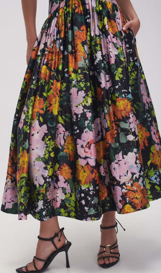 PLUNGE FLORAL MIDI DRESS