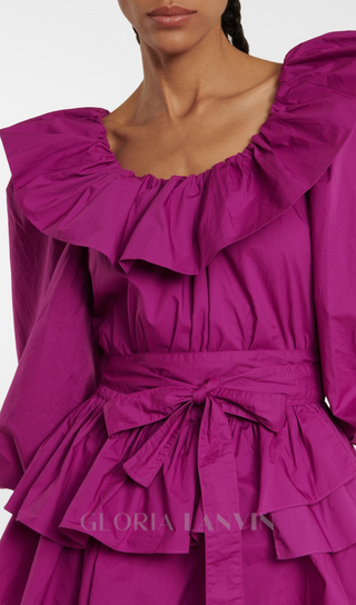 PUFF SLEEVE RUFFLE LAYER MINI DRESS IN PURPLE