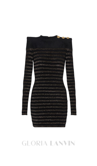 CARLIN JERSEY STRIPE LONG SLEEVE MINI DRESS IN BLACK