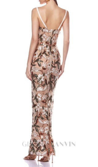 CARSEN STRAPPY FLOWER EMBROIDERY MAXI DRESS