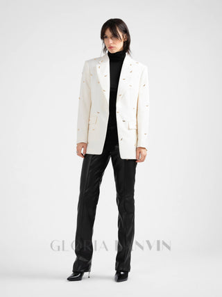 bat-shape embellished blazer in white