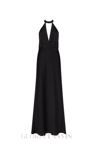 RACHEL BLACK HALTERNECK SATIN BACK CUTOUT MAXI DRESS