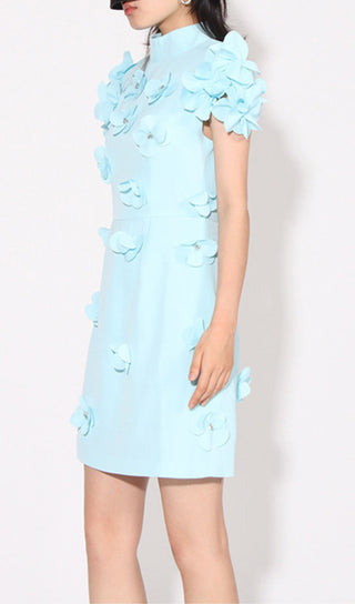 BLUE FLOWER DECOR MINI DRESS