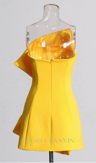 EVANGELINE STRAPLESS BOW MINI DRESS IN YELLOW