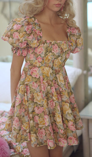 PUFF SLEEVE FLORAL MINI DRESS