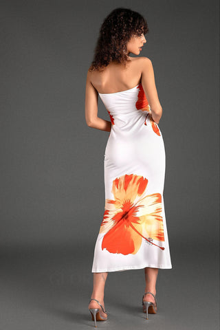 SARRIDES STRAPLESS PRINT MIDI DRESS