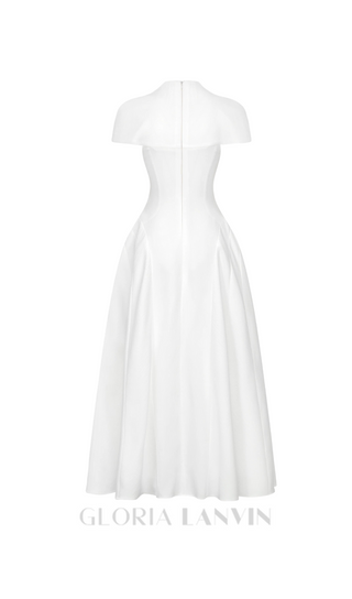 SQUARE NECKLINE A-LINE MIDI DRESS IN WHITE