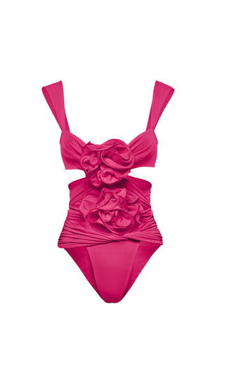 PINK 3D FLOWER ONE PIECE SWIMSUIT AND SKIRT