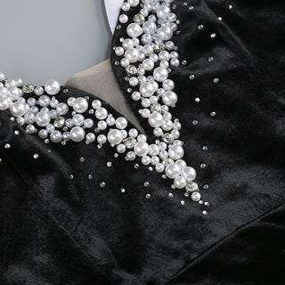 embroidered with white pearls maxi dress in black