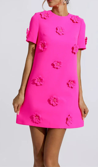 LEILA PINK FLORAL SHORT SLEEVE MINI DRESS