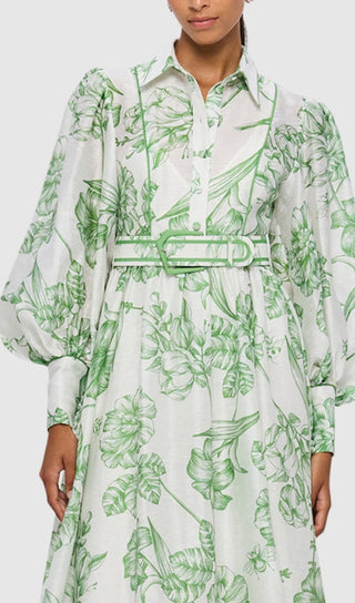 HARMONY PRINT IN CELADON MIDI DRESS