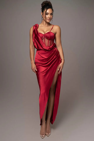 Red Anastacia Drape Maxi Dress