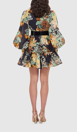 AZALEA PRINT IN TWILIGHT BELTED MINI DRESS