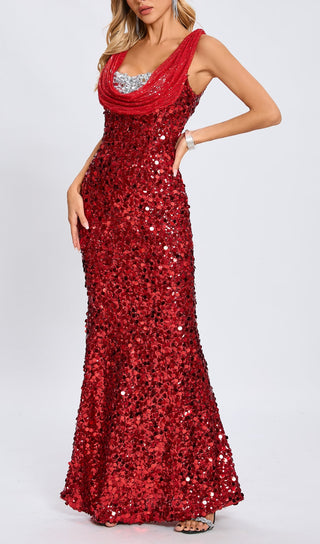 sleeveless sequin maxi dress in red