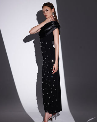 one-shoulder crystal-embellished Bandage maxi dress in black