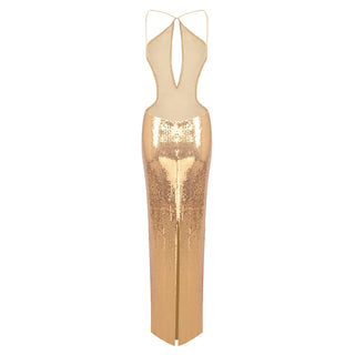 sequin hollow bodycon maxi dress in gold