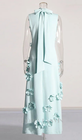 ANNONA GREEN FLOWER EMBELLISHED MAXI DRESS