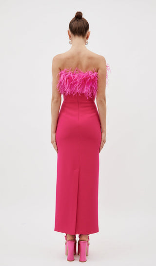 HOT PINK FEATHER BODYCON MAXI DRESS