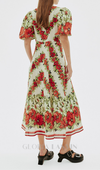 ALYSSA FLORAL PRINT MIDI DRESS IN RED