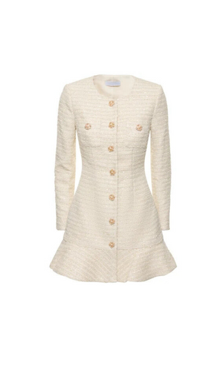 GOLD BOUCLE LONG SLEEVE MINI DRESS