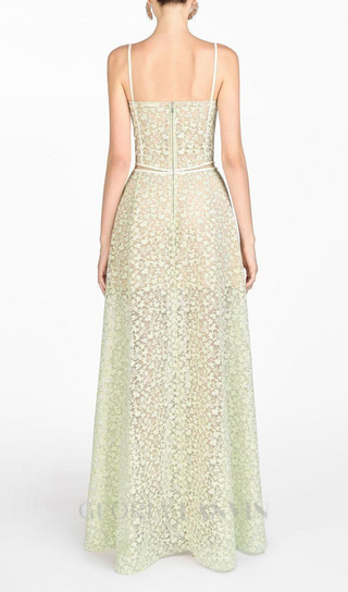 TESS LACE STITCHING HOLLOW SLIT MAXI DRESS IN GREEN