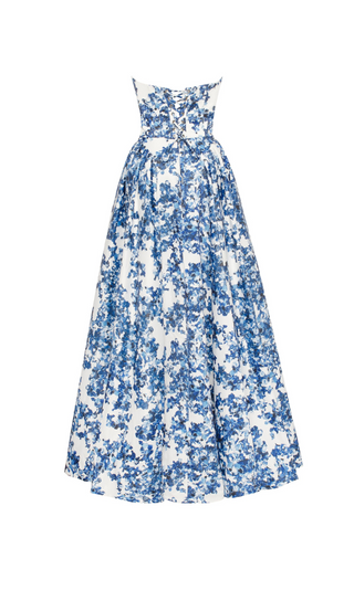 LETITIA BLUE HYDRANGEA STRAPLESS MAXI DRESS