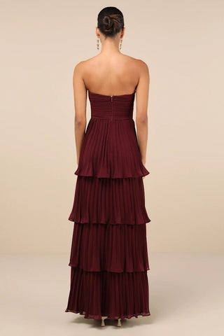 Plum Purple Strapless Tiered Maxi Dress