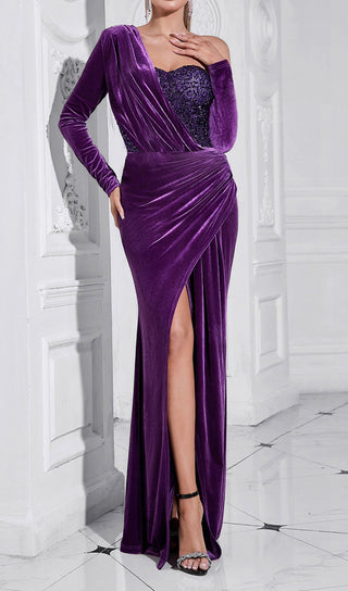 CHOU PURPLE VELVET SEQUIN MAXI DRESS