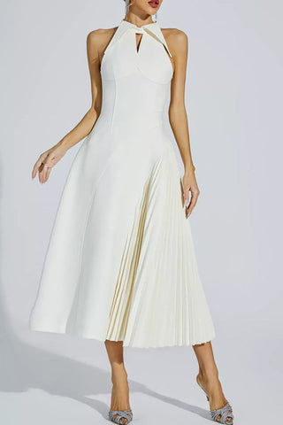 ASHLEY A-LINE PLEATED MIDI DRESS IN WHITE