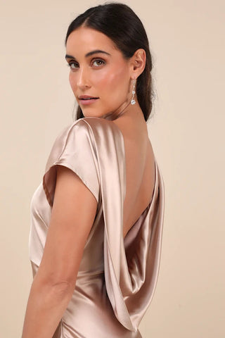 satin cowl back maxi dress in champagne