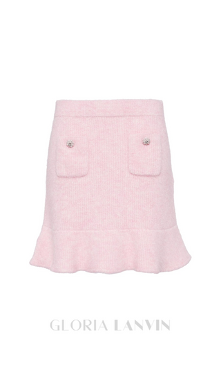 Fluffy rib-knit mini skirt in pink