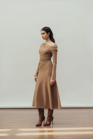 Aria Draped maxi Dress in Hazelnut