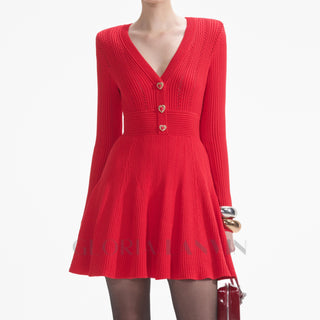 VICTORIA POINTELLE KNIT MINI DRESS IN RED