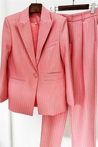 Ally Crystal Pinstripe Blazer Set in Pink