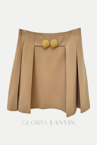 Asina Gold Buttoned Mini Skirt in Khaki