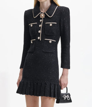 BLACK SEQUIN KNIT MINI DRESS