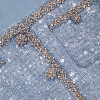 JUPE MIDI BOUCLE À SEQUINS BLEU 