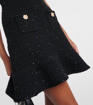 BLACK KNIT BOW MINI DRESS